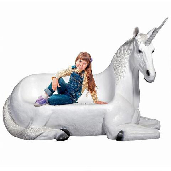 Playful Mystical Horned Unicorn Sculptural Bench Statue Large Display